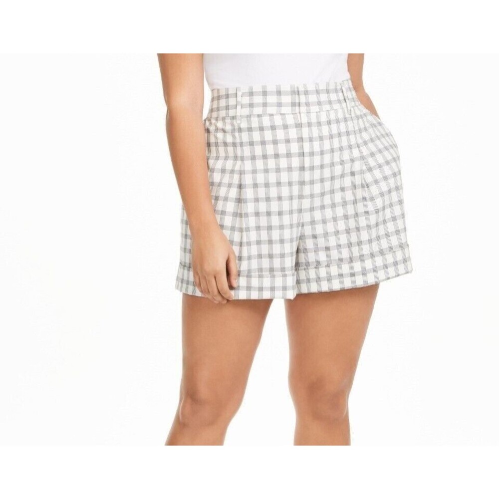 Danielle Bernstein Women's Short Plaid Cuffed Pleated Elastic Back High Rise 20W